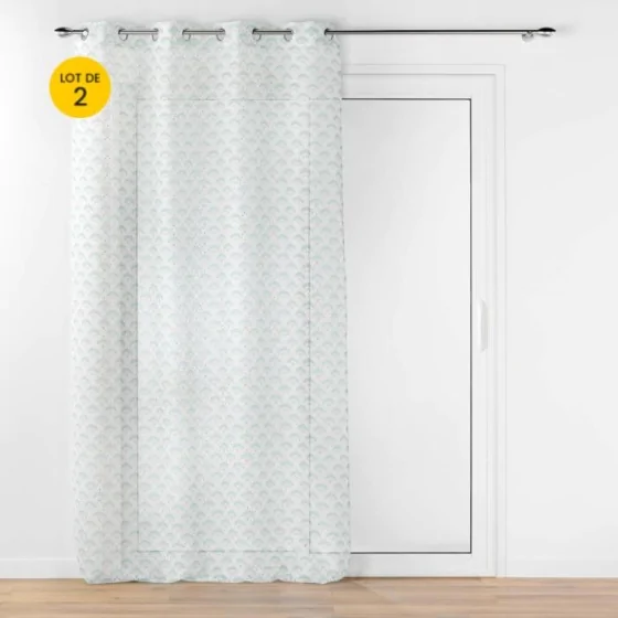 Lot de 2 Voilages art déco a oeillets 140 x 240 cm metallisé Lorea Sauge