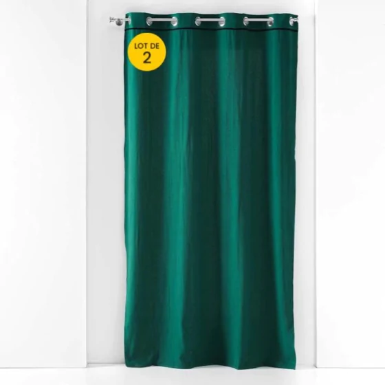 Lot de 2 rideaux à oeillets 140 x 240 cm Coton lavé Linette Emeraude