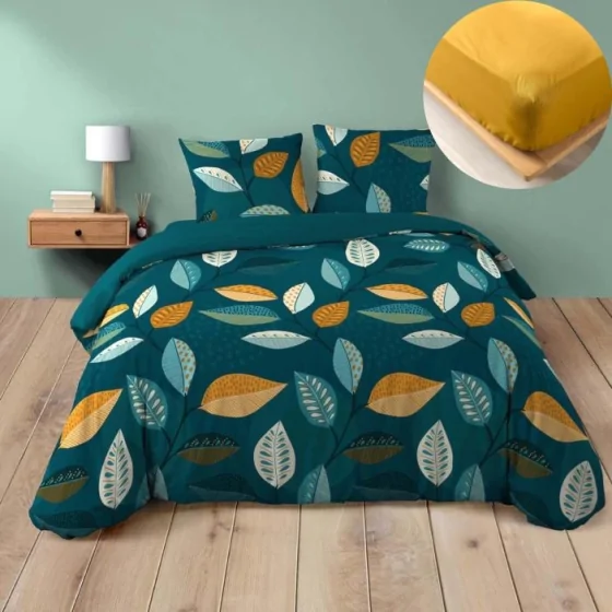 Pack housse de couette 240 x 220 cm Olympie + DH 140 x 190 cm Curry