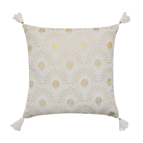 Coussin déhoussable avec pompons 45 x 45 cm – Polycoton imprimé métallisé Layoa