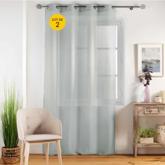 Lot de 2 Voilages unis a oeillets 140 x 240 cm Etamina Gris