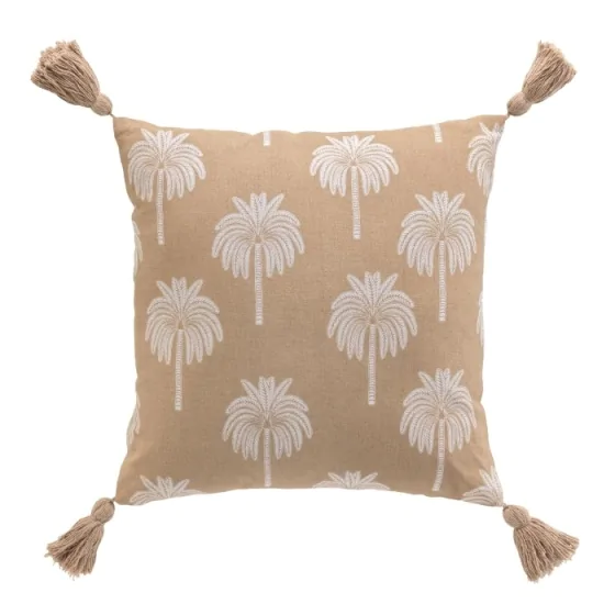 Coussin dehous. compr. pompons 40 x 40 cm coton imprime oasia des. place Sans