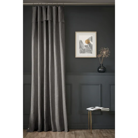 Rideau Ajustable Sixtine Ardoise - 140 x 270 cm - Coton Flammé 8 Anneaux Pince