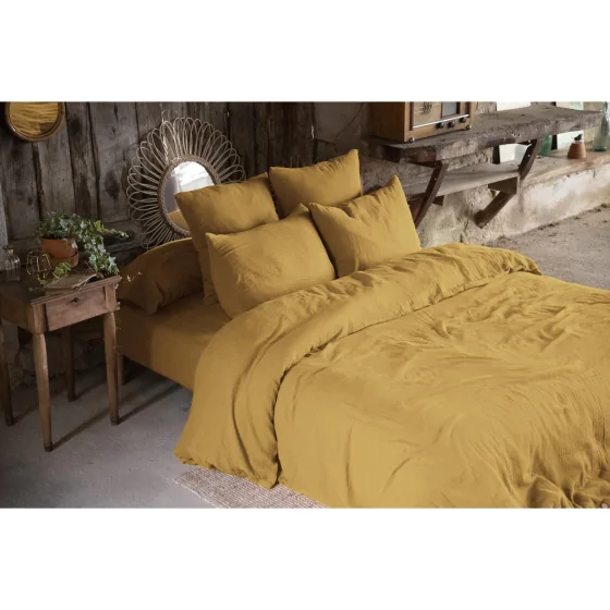 Housse de couette double gaze de coton 240 x 220 cm safran (yellow) Jaune