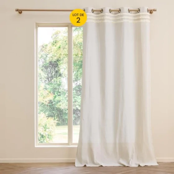 Lot de 2 Rideaux à Œillets Vertis - 140 x 240 cm - Polycoton Uni avec Franges