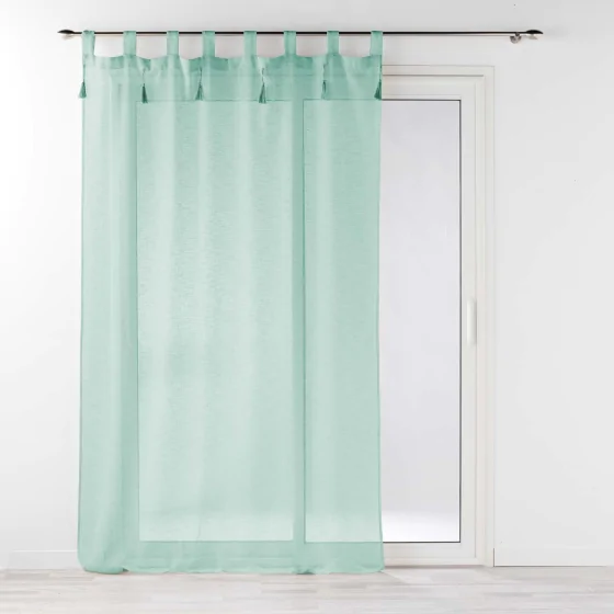 Voilage à passants + pompons 140 x 240 cm polyester effet lin Dalila Sauge