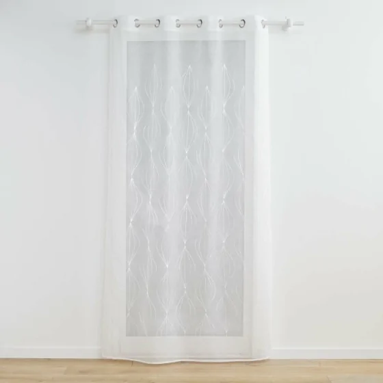 Voilage a oeillets 140 x 240 cm voile sablé brodé Galactee Blanc