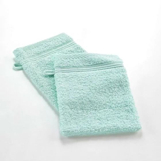 2 gants de toilette 15 x 21 cm eponge unie tendresse Celadon