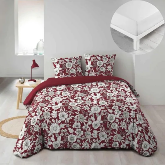 Pack parure de couette 240 x 220 cm Milady + drap housse 140 x 190 x 30 Blanc