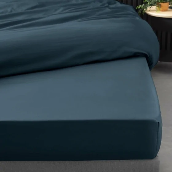 Drap housse 1 personne 90 x 190 cm percale uni 78 fils percaline Bleu Nuit