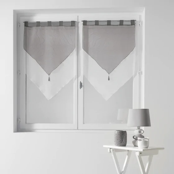 Paire pompon passants 2 x 60 x 90 cm voile bicolore duo Blanc/Gris