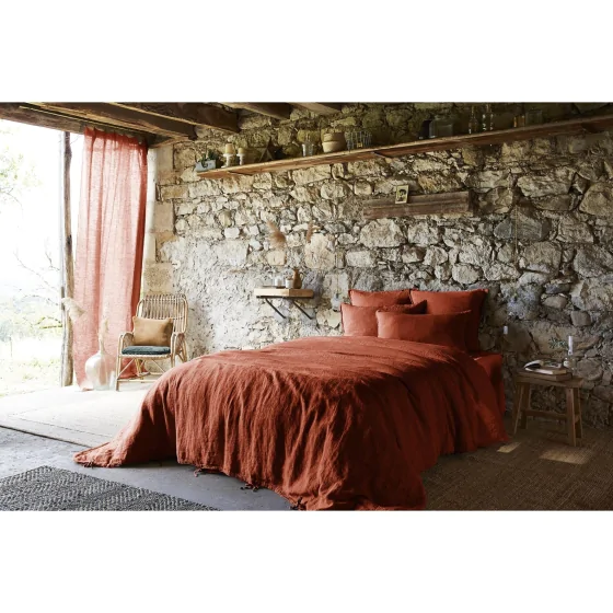Housse de couette 260 x 240 cm Lin lavé français luxe Soline Orange