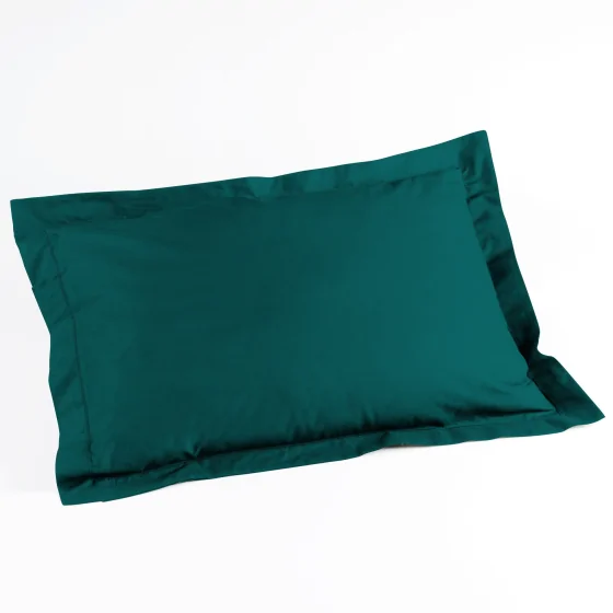 Taie d'oreiller volant plat 50 x 70 cm uni 57 fils lina  +point bourdon Petrole