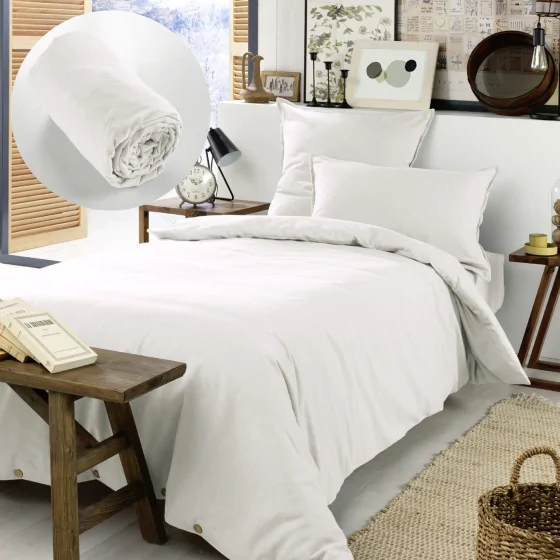Pack Housse de couette chaude en flanelle 140 x 200 cm + drap housse 90x190  Blanc