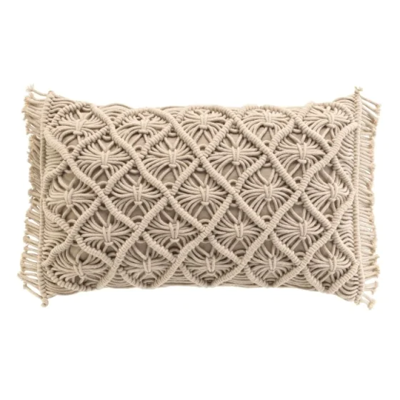Coussin dehous. compr. franges 30 x 50 cm coton macrame indy Sans