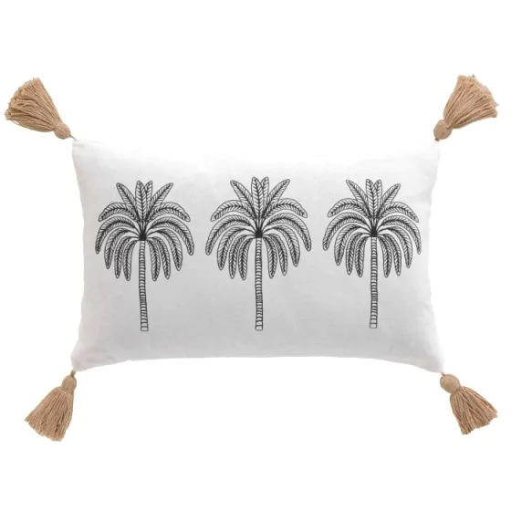 Coussin dehous. compr. pompons 30 x 50 cm coton imprime oasia des .place Sans