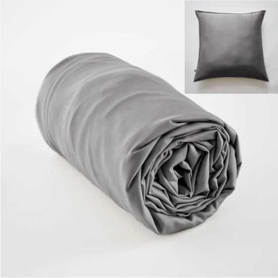 Ensembe drap housse 160 x 200 cm + 2 taies 60 x 60 cm en bambou de satin Salomé Anthracite