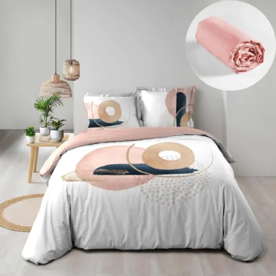 Pack parure de couette 260 x 240 cm Novaline + drap housse 140 x 190 cm Beige