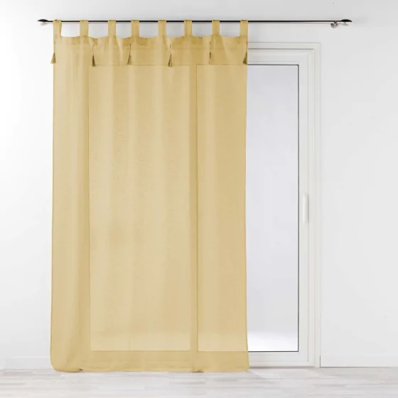Voilage à passants + pompons 140 x 240 cm polyester effet lin Dalila Miel