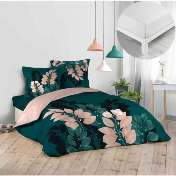 Pack parure de couette 240 x 220 cm Belline + drap housse 140 x 190 x 30 Blanc