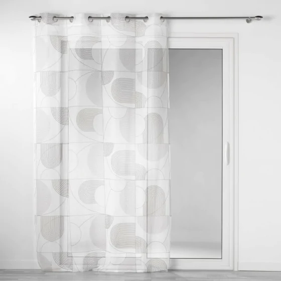 Voilage a oeillets 140 x 280 cm voile sablé imprimé Esquisse Blanc