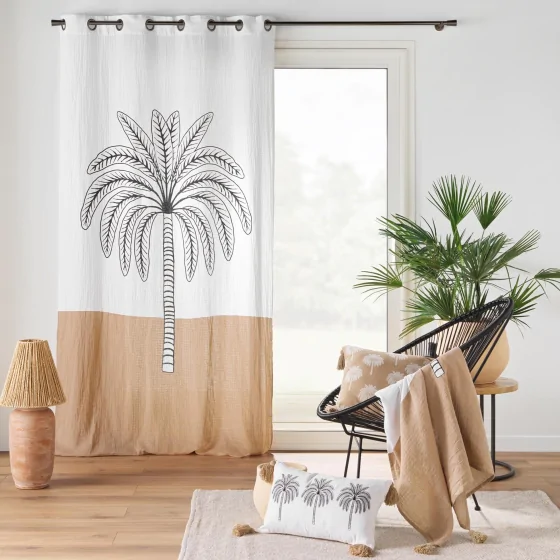Rideau déco a oeillets 140 x 240 cm en gaze de coton imprime Oasia