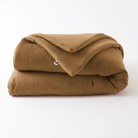 Édredon 180 x 240 cm - Double Gaze de Coton 125 gr/m² - Uni Gaïa Camel