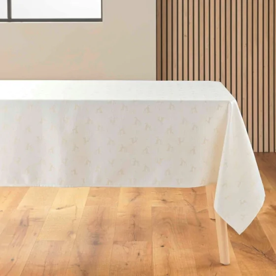 Nappe rectangle 140 x 250 cm jacquard fils metallises les rennes Naturel/or