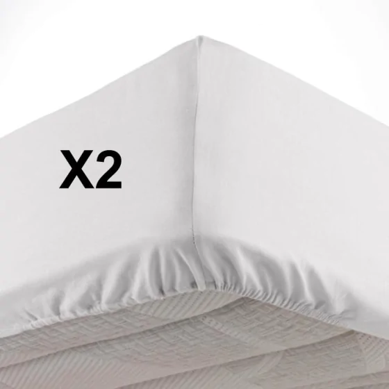 Lot de 2 Draps housse bonnet 30 cm 2 personnes 140 x 190 cm microfibre Oscar Blanc