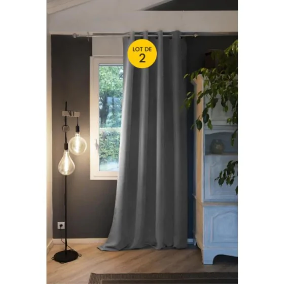 Lot de 2 Rideaux luxe occultant + isolant phonique polaire L180 x H260 cm Laponie Anthracite