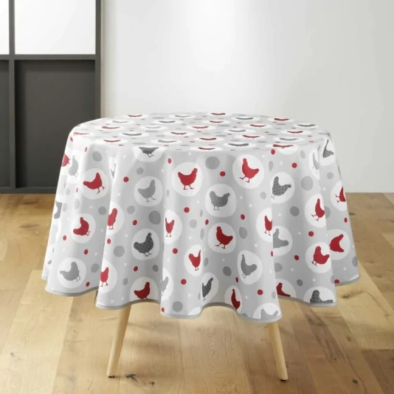 Nappe ronde (0) 180 cm polyester imprime suzette Gris