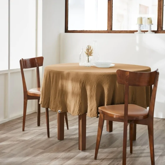 Nappe ronde (0) 180 cm gaze de coton unie Gaïa Camel