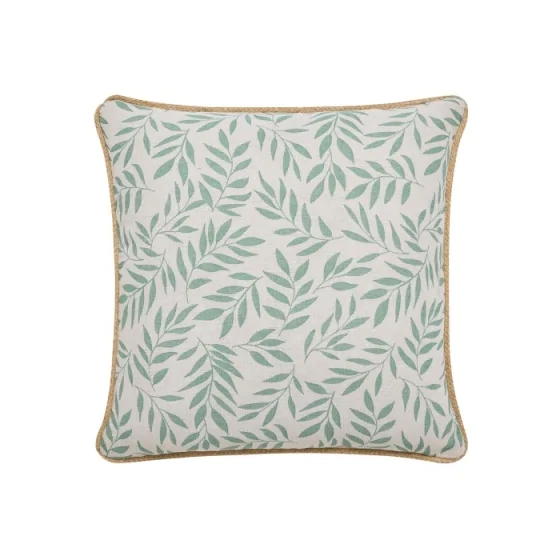 Coussin dehous compr passepoil 45 x 45 cm polycoton imprime+jute naya Sauge