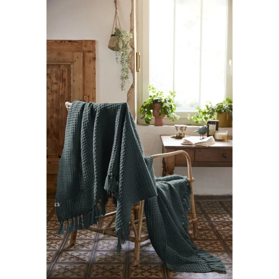 Plaid à franges 180 x 220 cm  bouteille recyclé Gabin Gris foncé