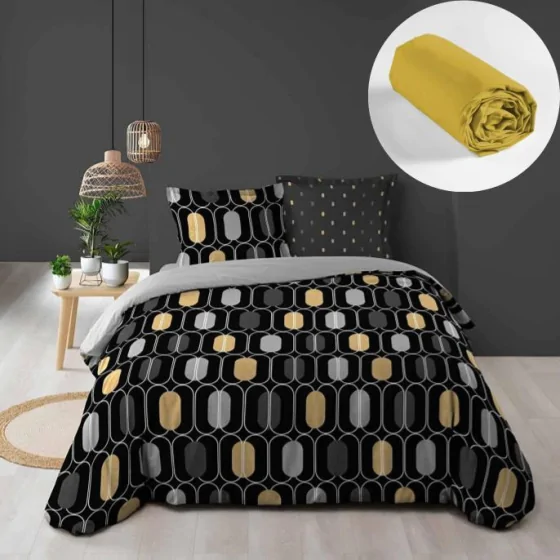 Pack housse de couette 220x240 cm Calidor + drap housse 140x190x30 Ocre