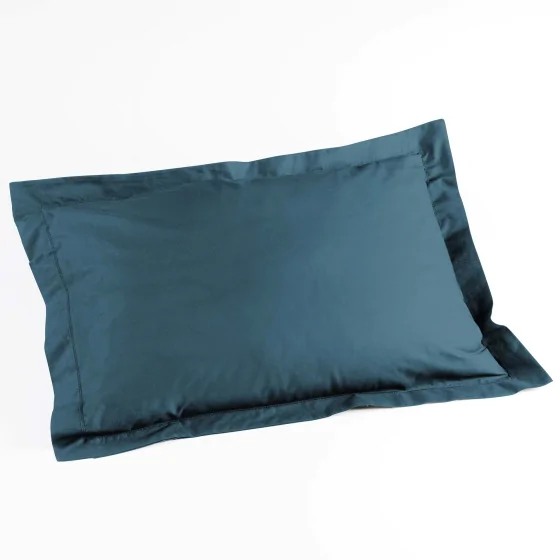 Taie d'oreiller volant plat 50 x 70 cm uni 57 fils lina  +point bourdon Bleu nuit
