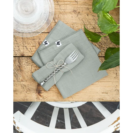 lot de 3 serviettes 40 x 40 cm gaze de coton unie gaïa eucalyptus