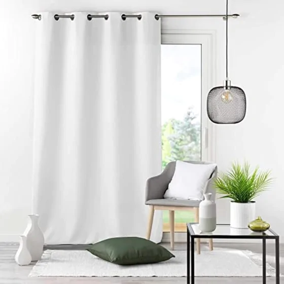 Lot de 4 Rideaux à Oeillets 140 x 260 cm – Polyester Uni Essentiel – Blanc