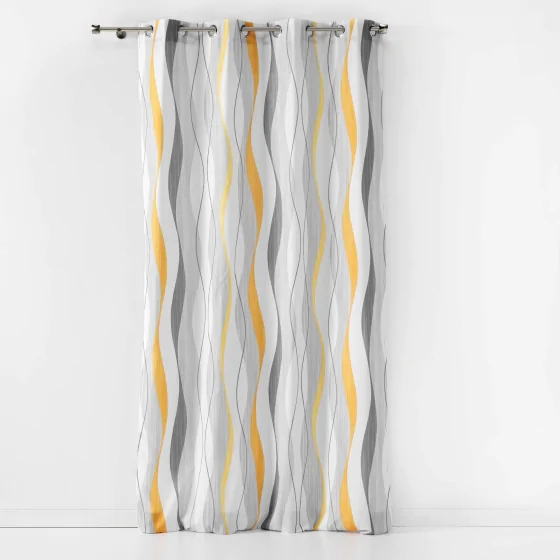 Rideau déco a oeillets 140 x 260 cm polyester imprime Ondulys Jaune/Blanc