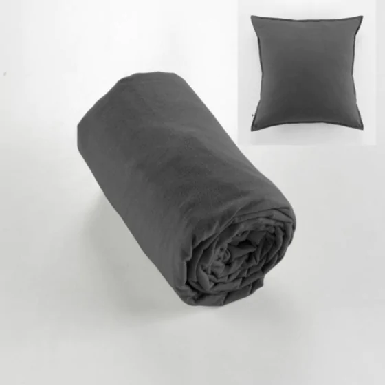 Drap housse flanelle chaude 140 x 190 cm Bonnet 30 cm  + 2 taies 63 x 63 Anthracite
