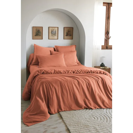 Housse de Couette 260 x 240 cm – Lyocell Uni Lysandre Terracotta