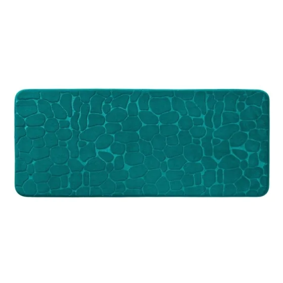 Tapis de bain 50 x 120 cm microfibre unie relief ricochet Bleu/emeraude