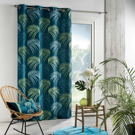 Rideau tamisant à oeillet 140 x H260 cm Blue végétal bleu