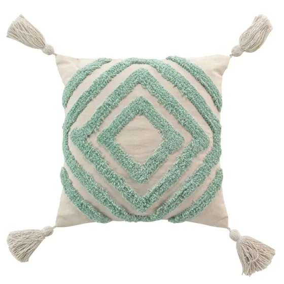 Coussin dehous. compr. pompons 40 x 40 cm coton/polyester tufte athena Sauge