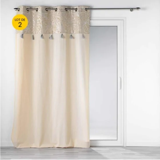 Lot de 2 rideaux à œillets 140 x 240 cm en polycoton - Modèle Solea Argent
