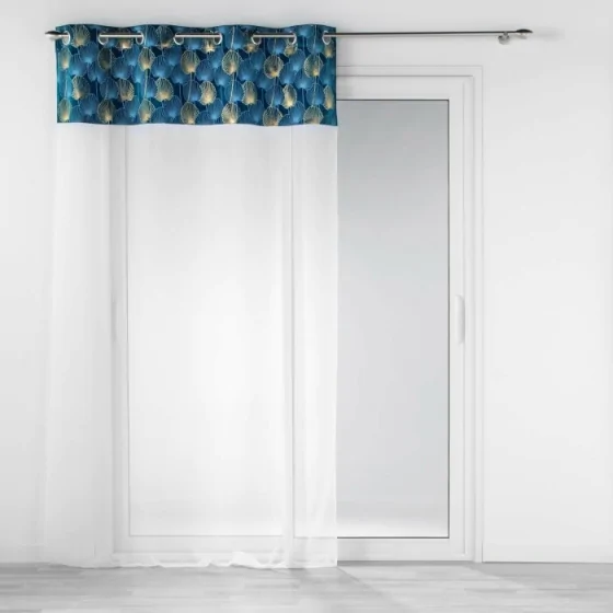 Panneau a oeillets 140 x 280 cm voile sable+top velours imp or clairine Bleu