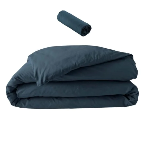 Pack parure en percale 78 fils 240 x 220 cm + DH 140x190 Bleu
