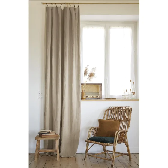 Rideau ajustable + 8 anneaux pince 140 x 270 cm lin lavé français luxe soline Lin
