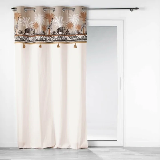 Rideau a oeillets 140 x 240 cm en coton + haut impirmé Keya lodge Taupe