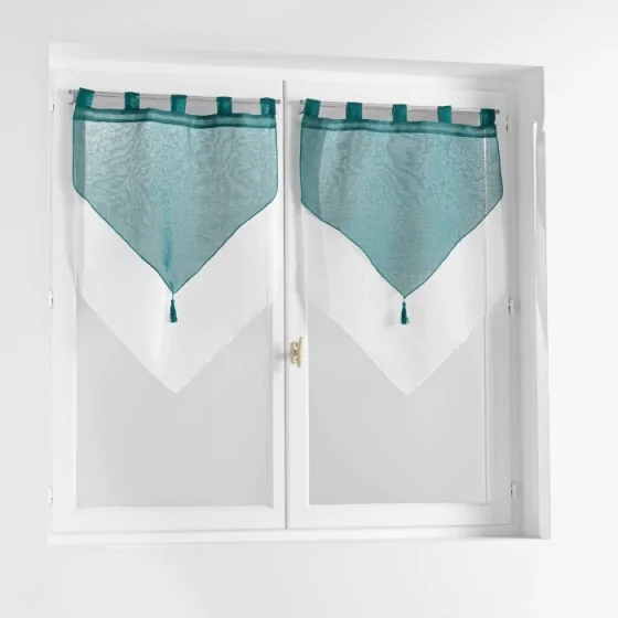 Paire pompon passants 2 x 60 x 120 cm voile double sable duetto Petrole/blanc